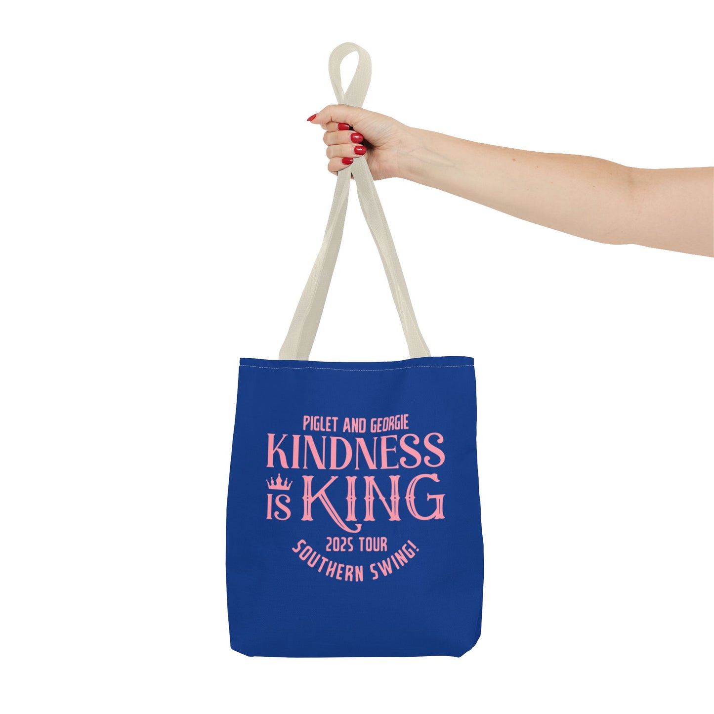 Kindness is King Southern Swing/Piglet Mindset Retro Tote Bag- Inspirational Blue Tote for Piglet Fans in the South!