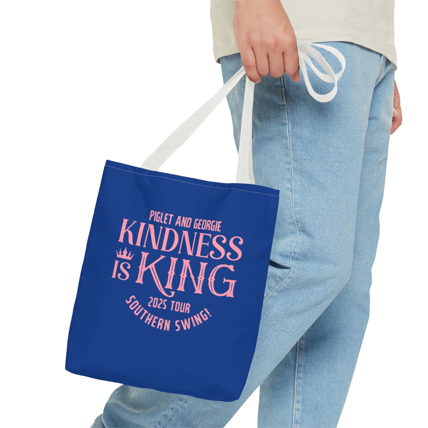 Kindness is King Southern Swing/Piglet Mindset Retro Tote Bag- Inspirational Blue Tote for Piglet Fans in the South!