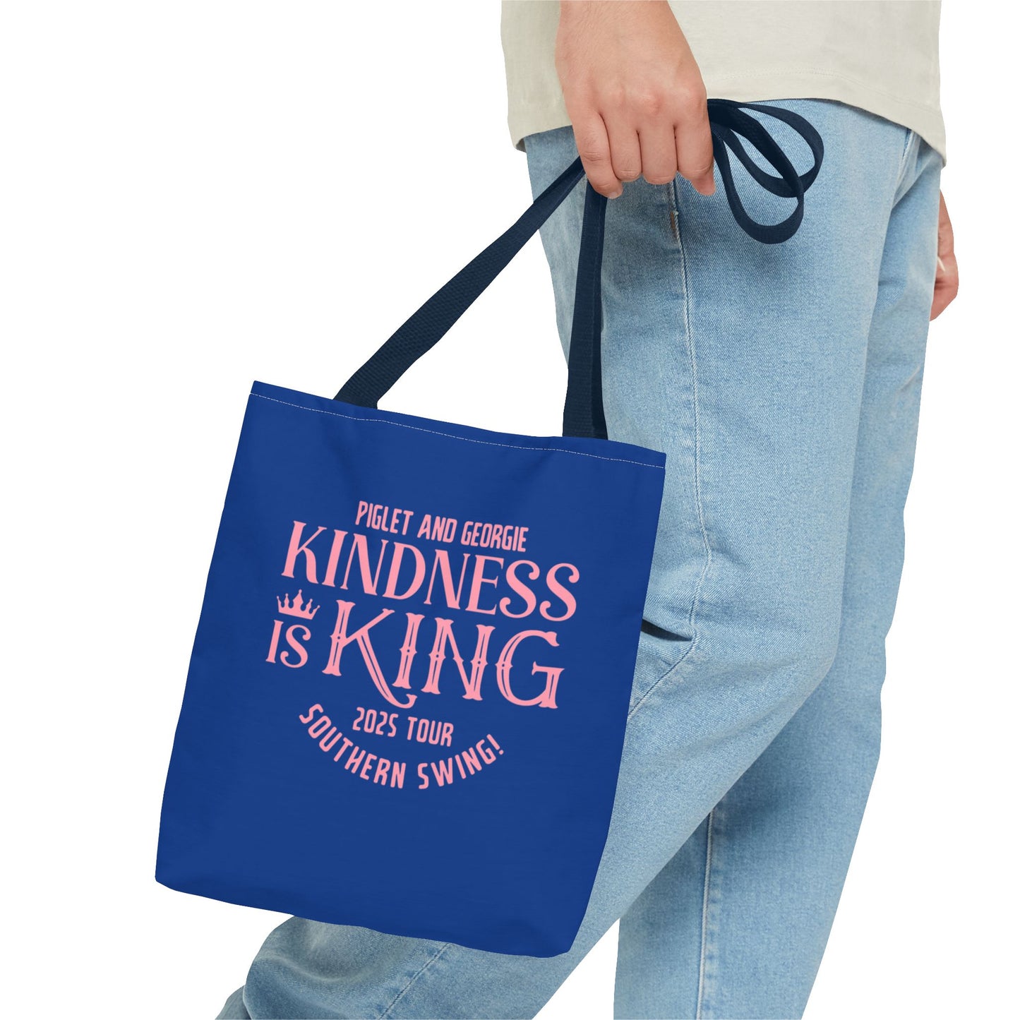Kindness is King Southern Swing/Piglet Mindset Retro Tote Bag- Inspirational Blue Tote for Piglet Fans in the South!