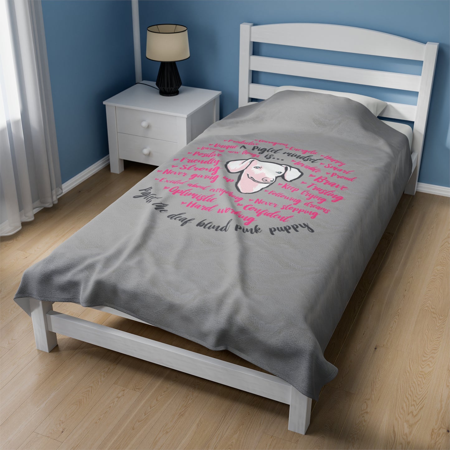 Vintage Piglet Mindset Gray Velveteen Plush Blanket