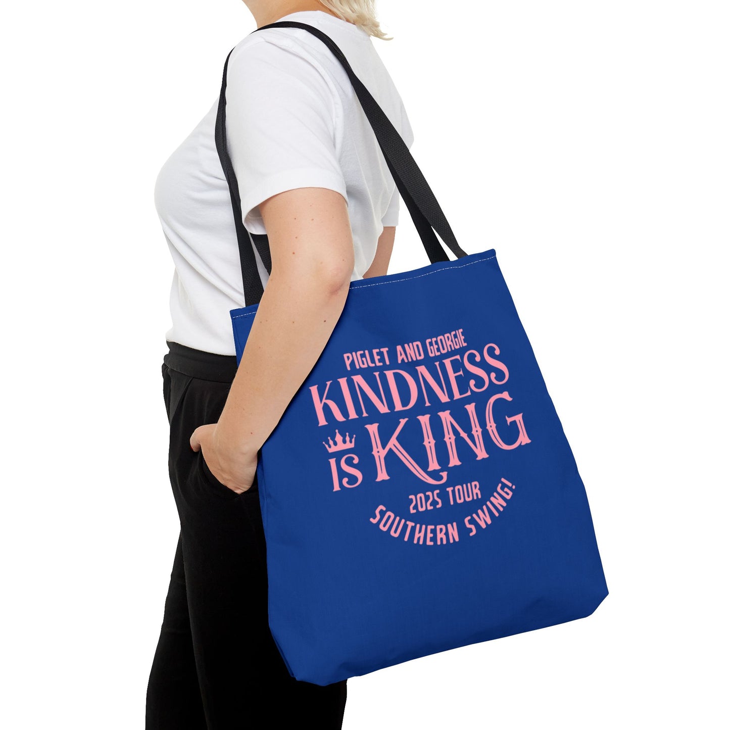 Kindness is King Southern Swing/Piglet Mindset Retro Tote Bag- Inspirational Blue Tote for Piglet Fans in the South!
