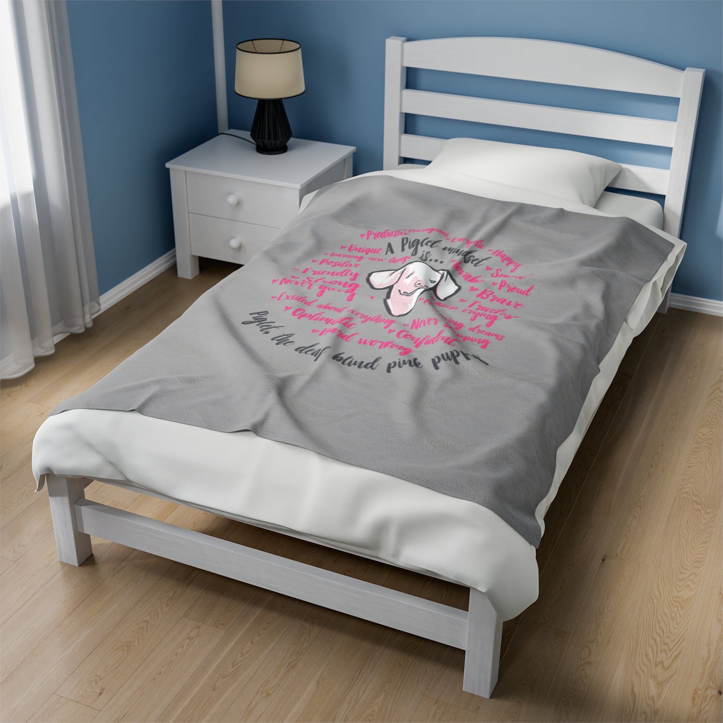 Vintage Piglet Mindset Gray Velveteen Plush Blanket