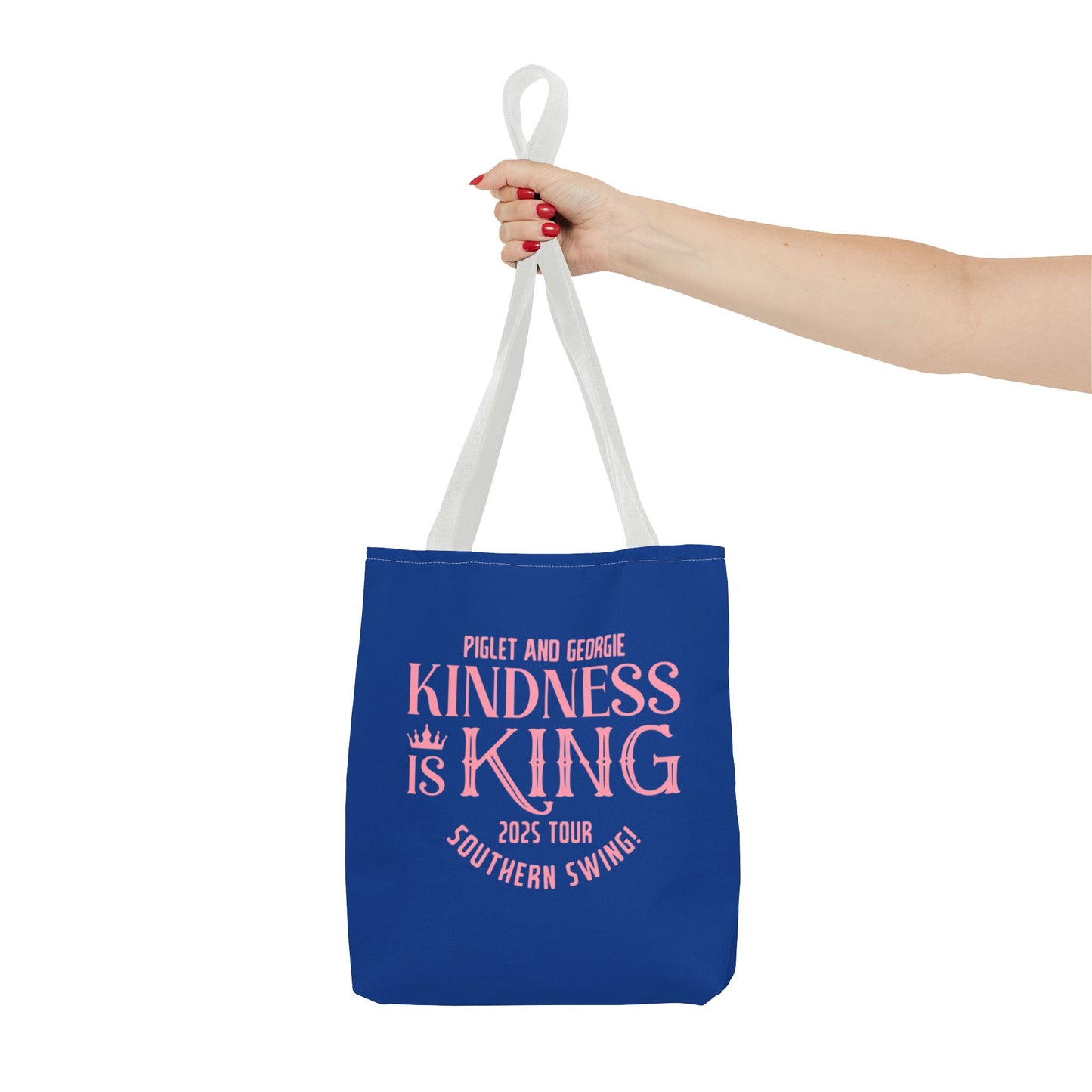 Kindness is King Southern Swing/Piglet Mindset Retro Tote Bag- Inspirational Blue Tote for Piglet Fans in the South!