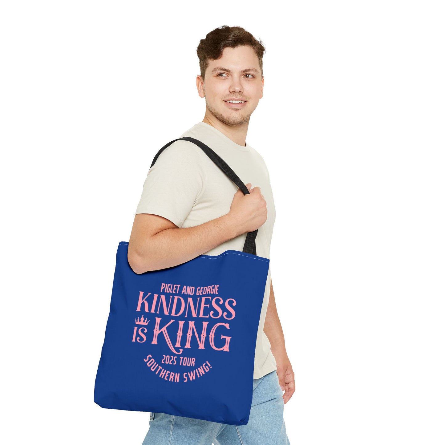 Kindness is King Southern Swing/Piglet Mindset Retro Tote Bag- Inspirational Blue Tote for Piglet Fans in the South!