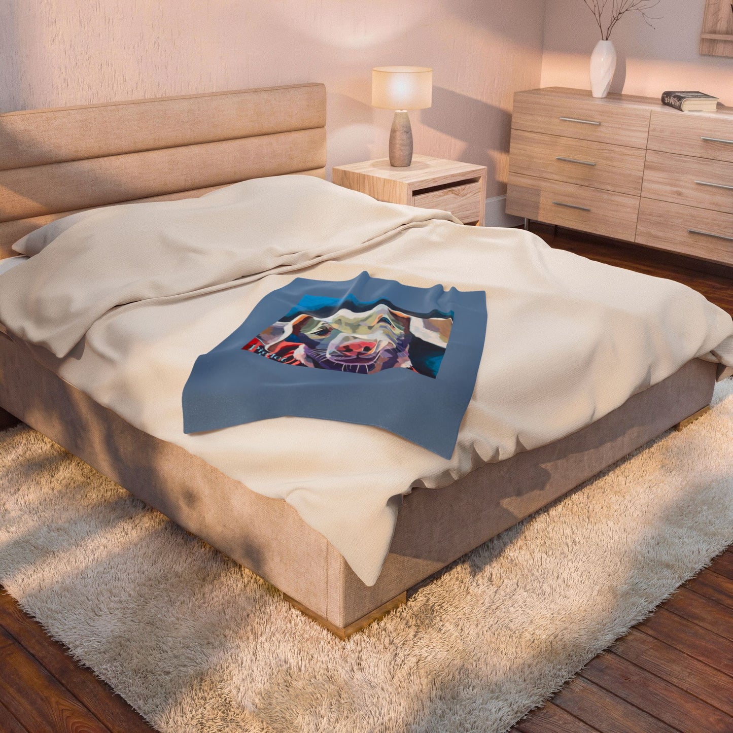 Colorful Pop Art Piglet the Dog Velveteen Plush Blanket