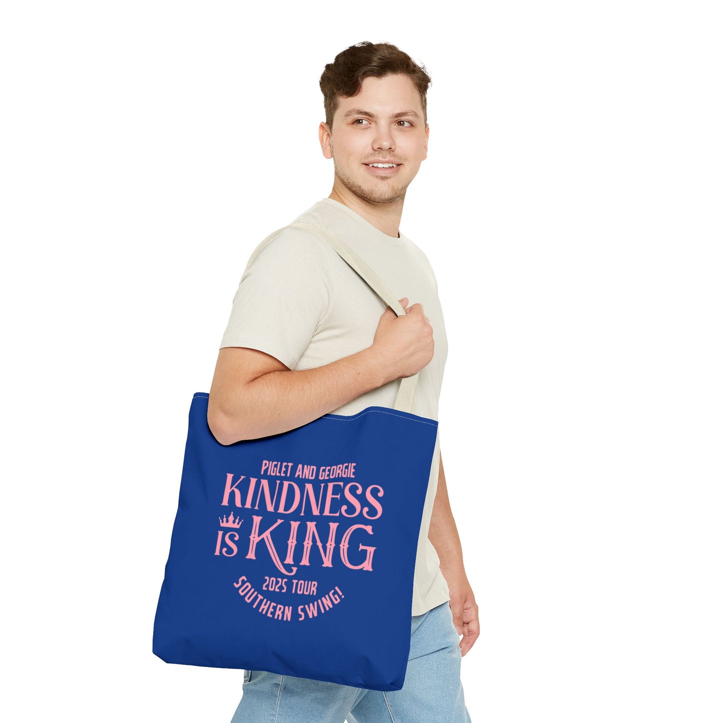Kindness is King Southern Swing/Piglet Mindset Retro Tote Bag- Inspirational Blue Tote for Piglet Fans in the South!