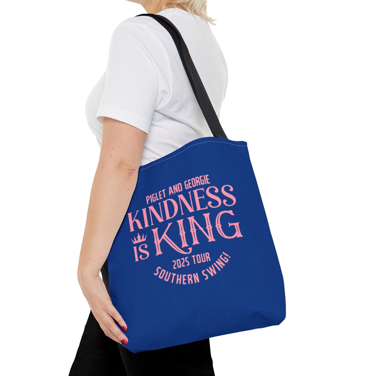 Kindness is King Southern Swing/Piglet Mindset Retro Tote Bag- Inspirational Blue Tote for Piglet Fans in the South!