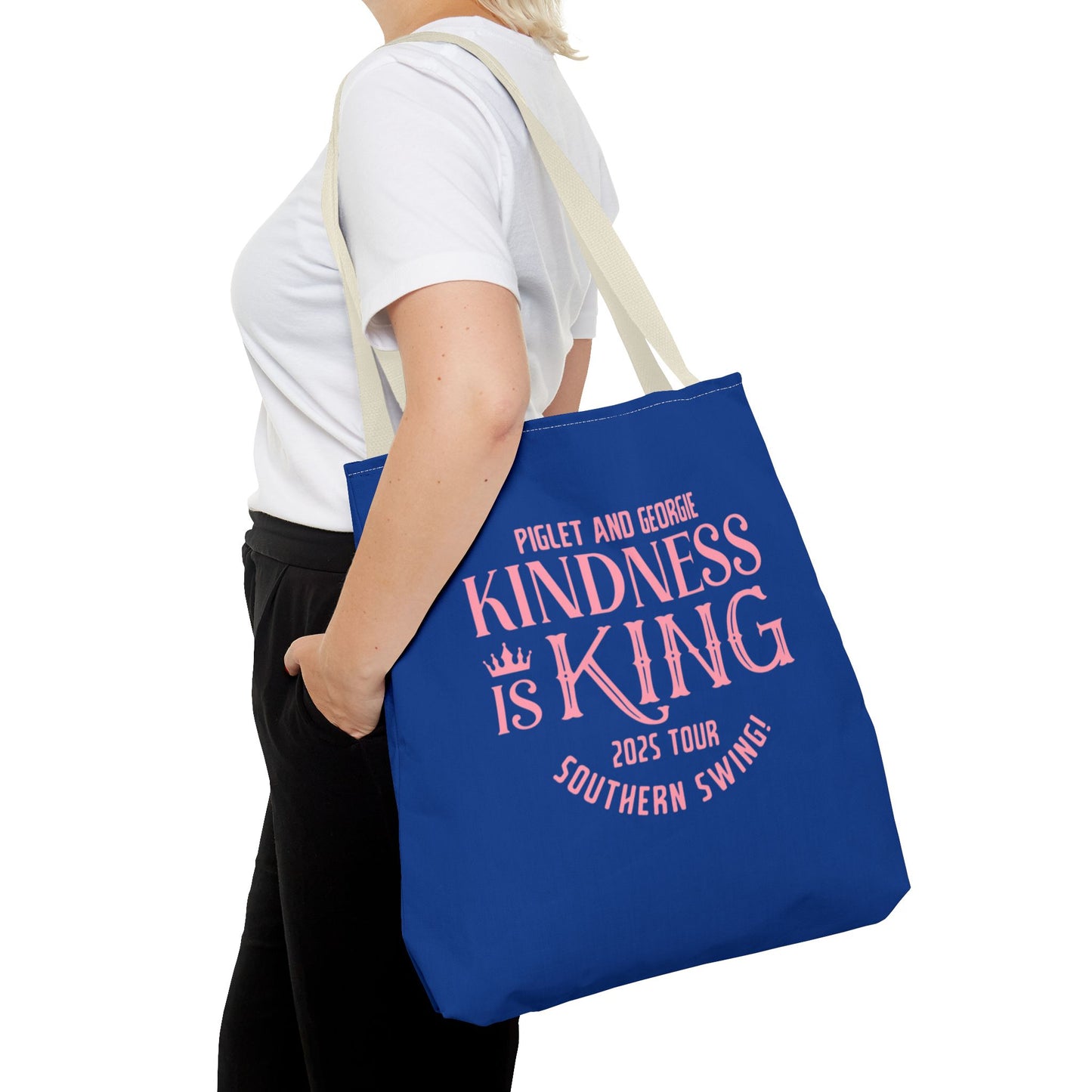 Kindness is King Southern Swing/Piglet Mindset Retro Tote Bag- Inspirational Blue Tote for Piglet Fans in the South!