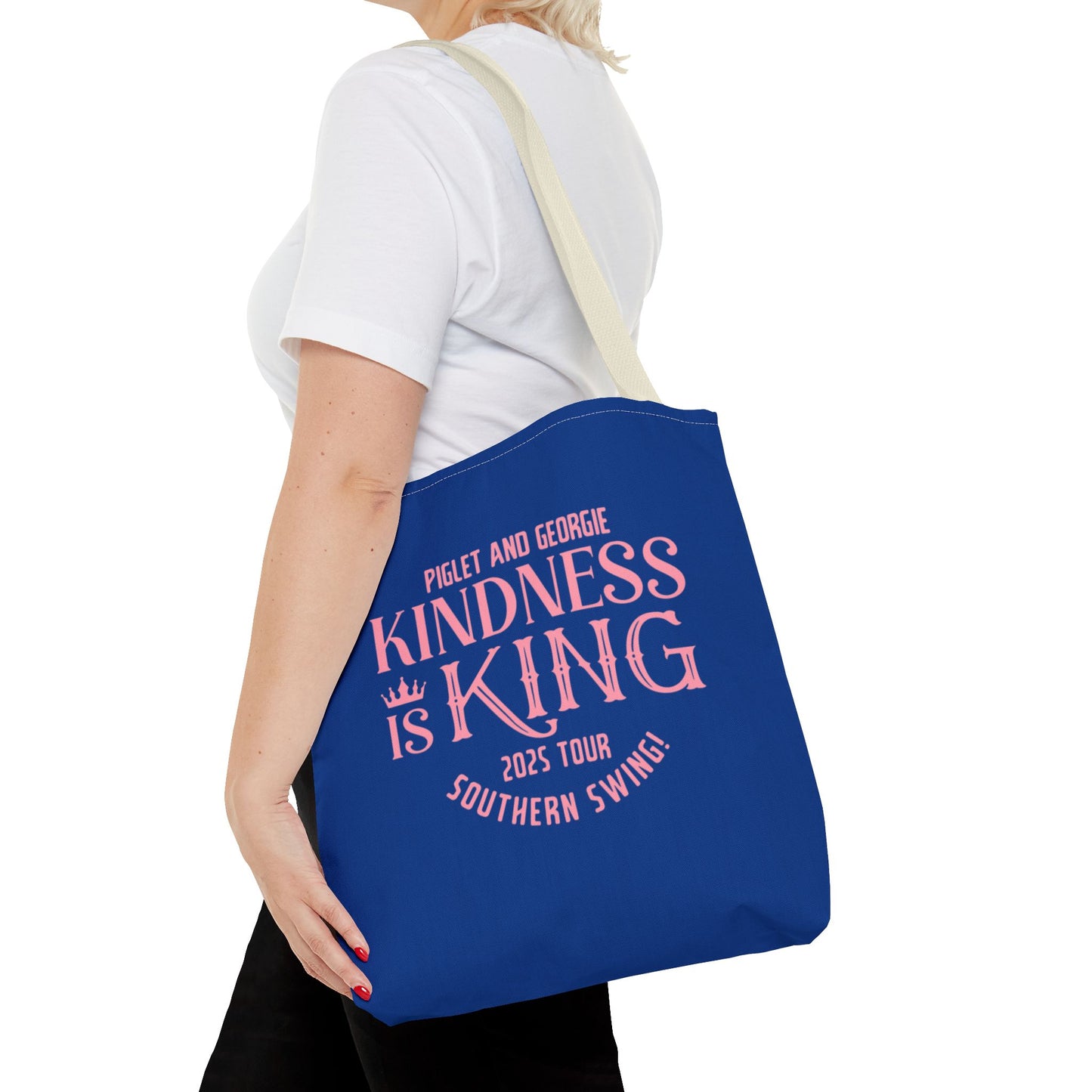 Kindness is King Southern Swing/Piglet Mindset Retro Tote Bag- Inspirational Blue Tote for Piglet Fans in the South!
