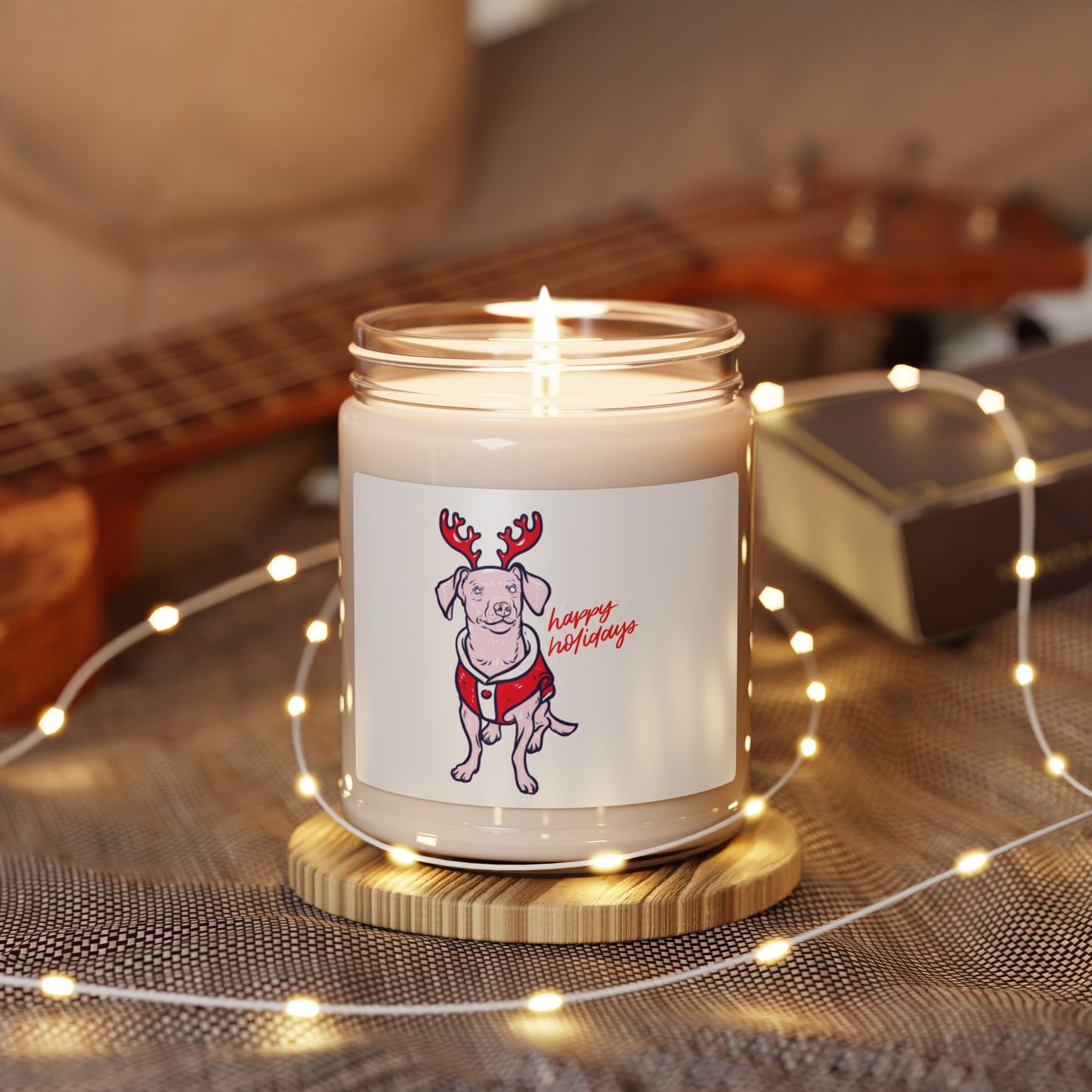 Holiday Dog Soy Candle — 9oz Scented "Happy Holidays" Jar