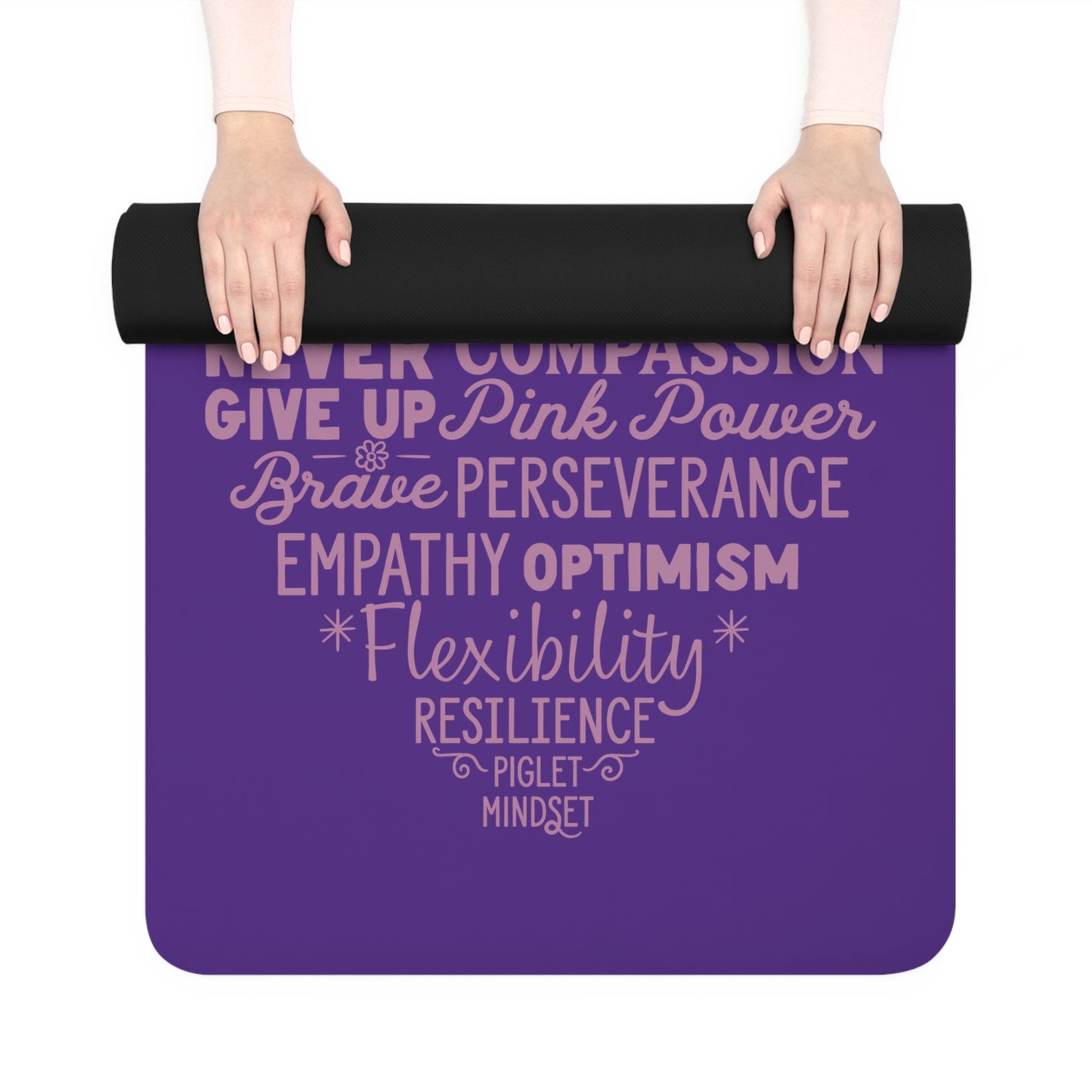 Piglet and Georgie's Kindness Club Rubber Yoga Mat — "be kind." Purple Non-Slip Exercise Mat
