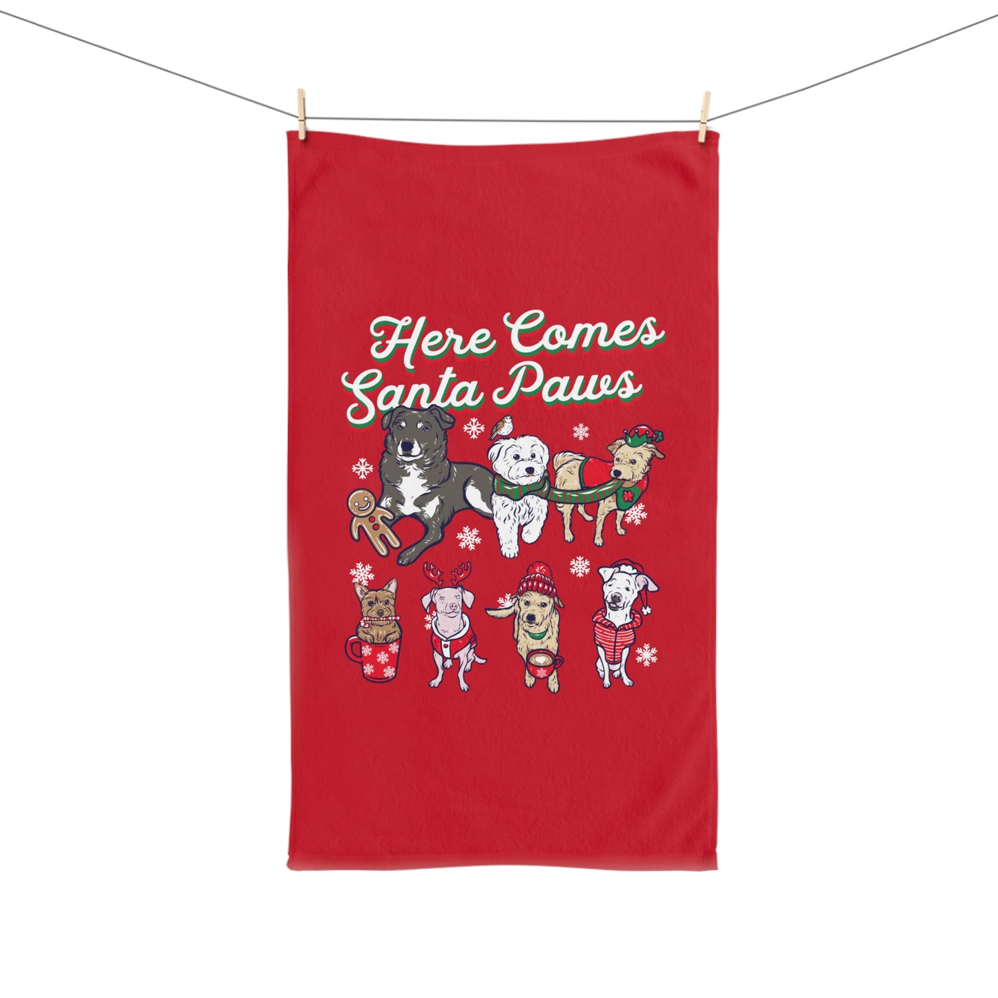 Christmas 'Here Comes Santa Paws' Hand Towel- Red