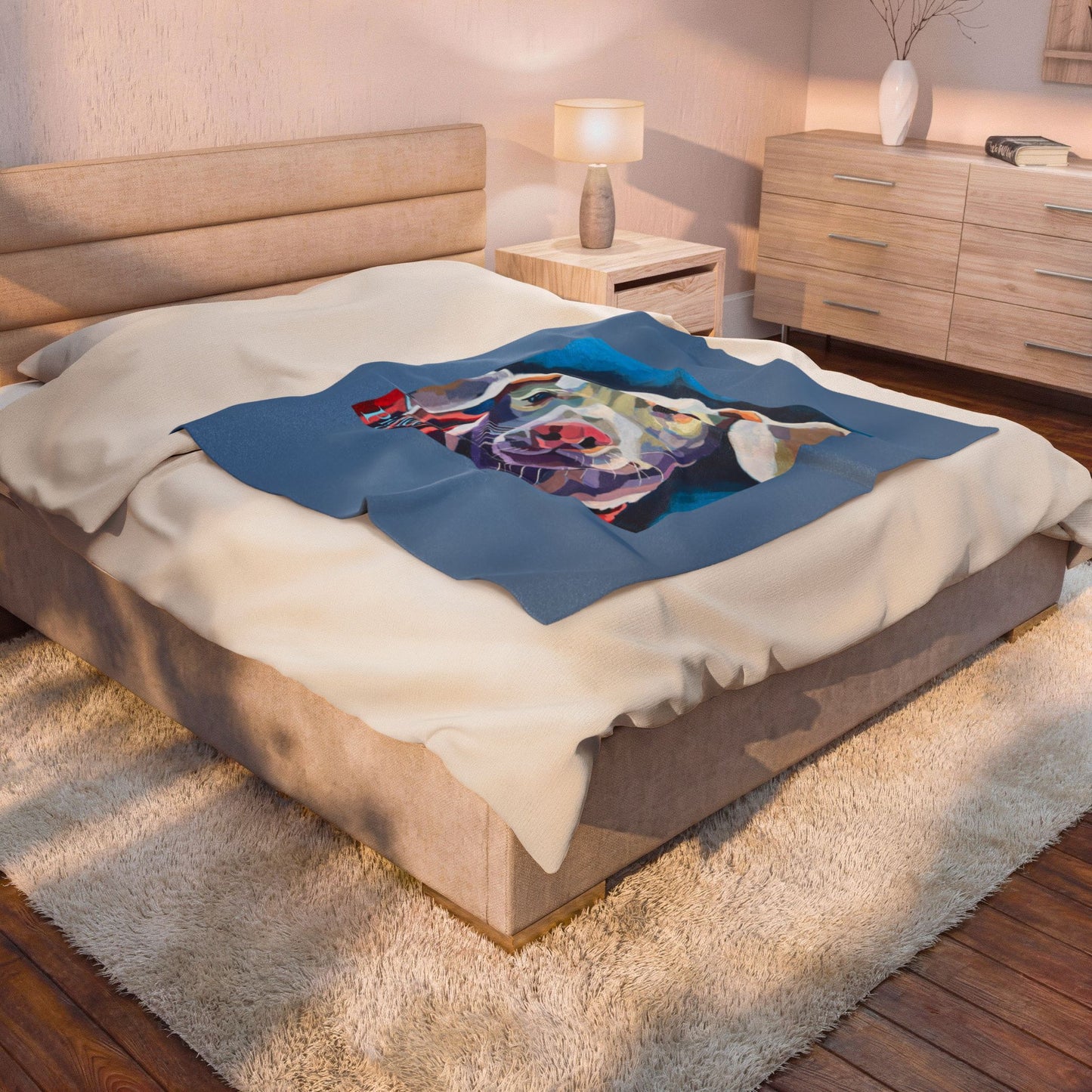 Colorful Pop Art Piglet the Dog Velveteen Plush Blanket