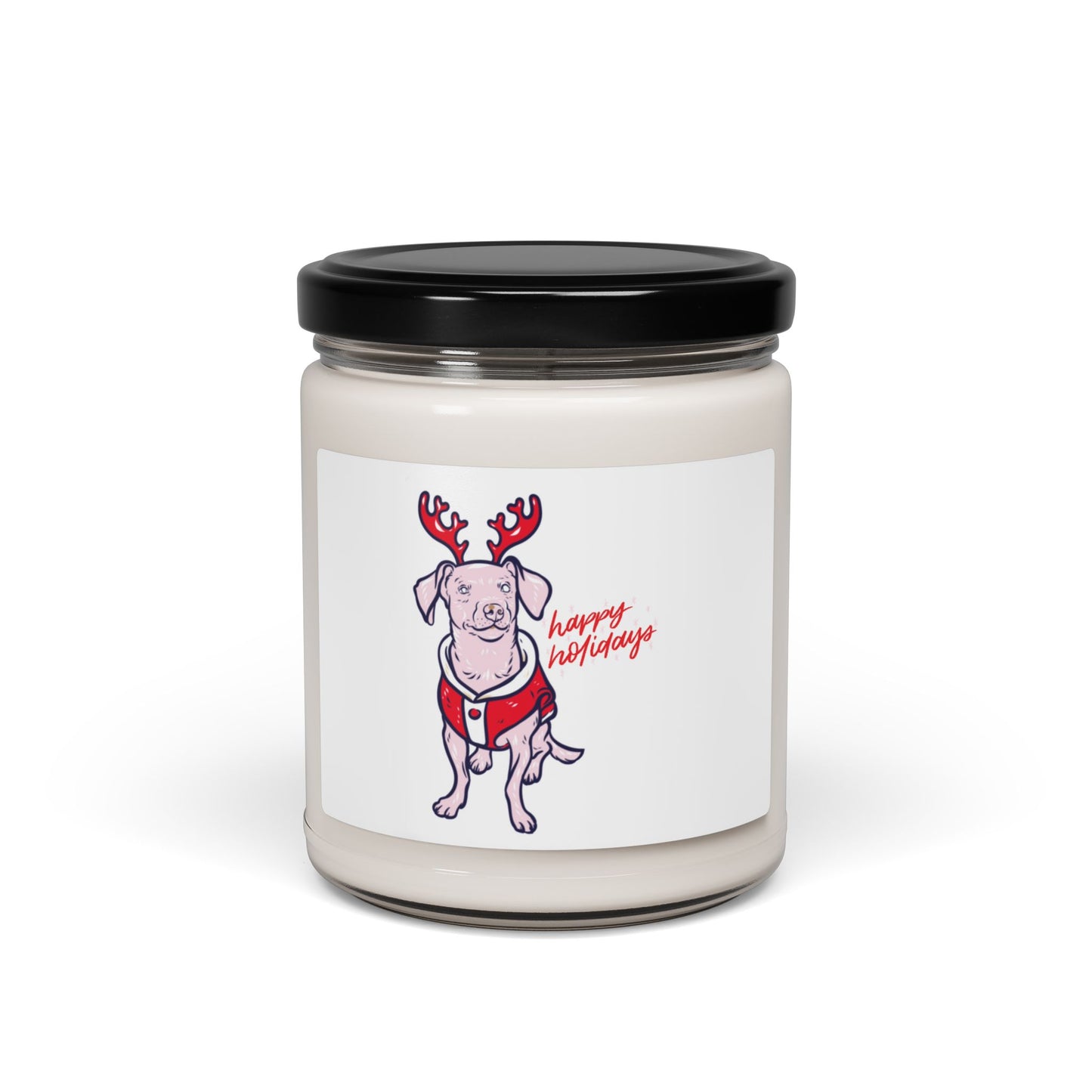 Holiday Dog Soy Candle — 9oz Scented "Happy Holidays" Jar
