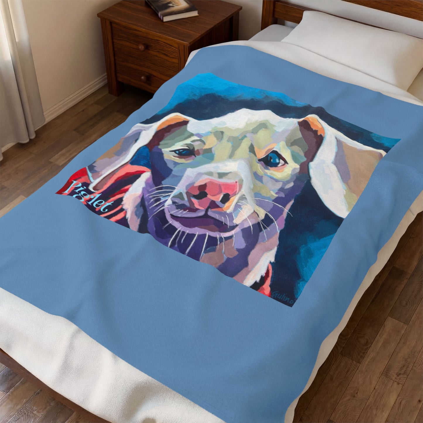 Colorful Pop Art Piglet the Dog Velveteen Plush Blanket