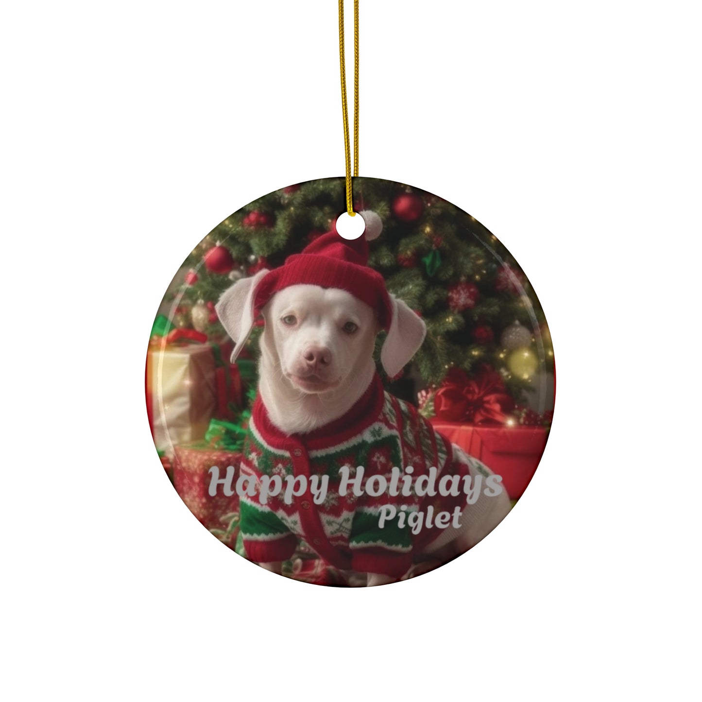 Piglet Holiday Ceramic Ornament, 4 Shapes