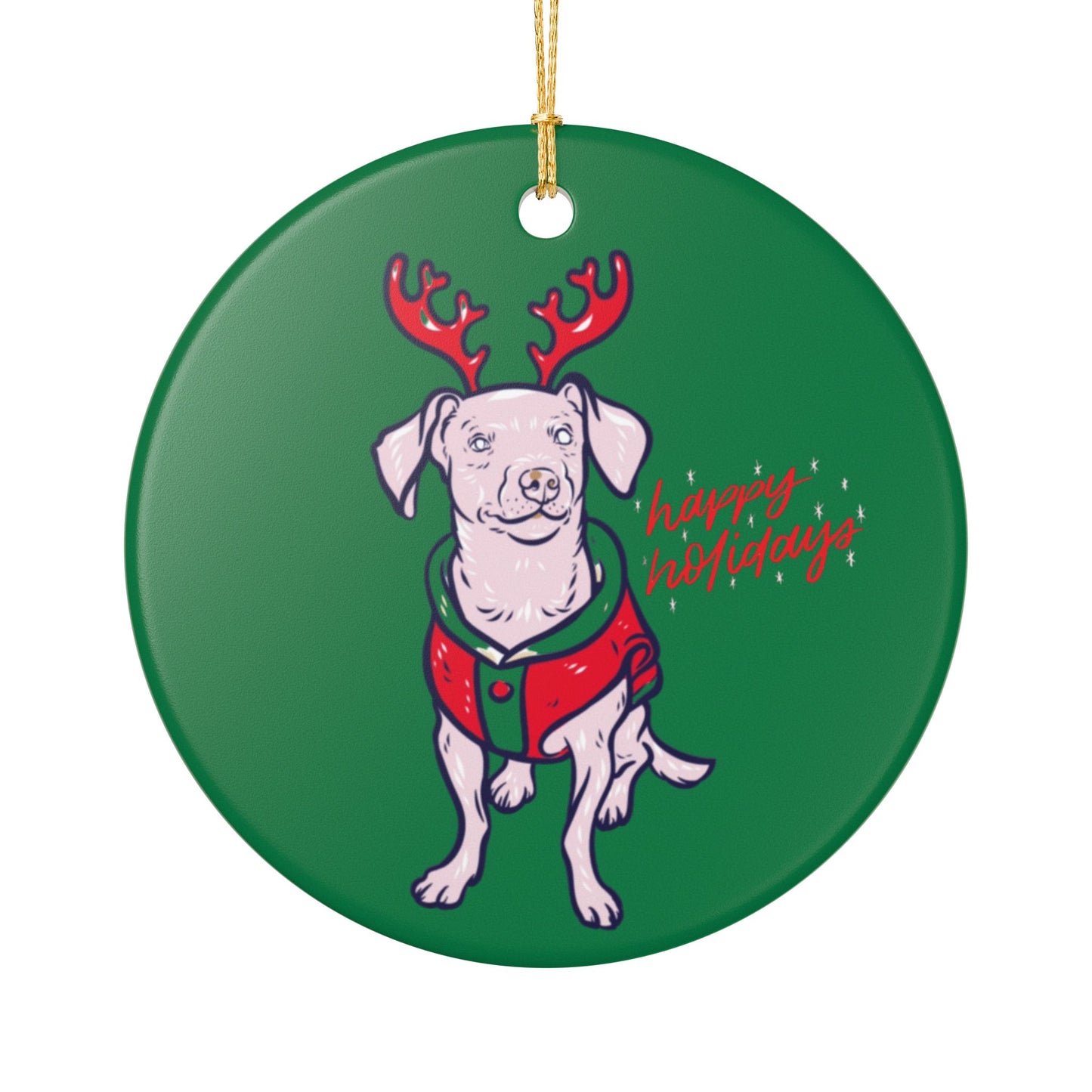 Piglet Reindeer Ceramic Ornament – "Happy Holidays" Christmas Decoration