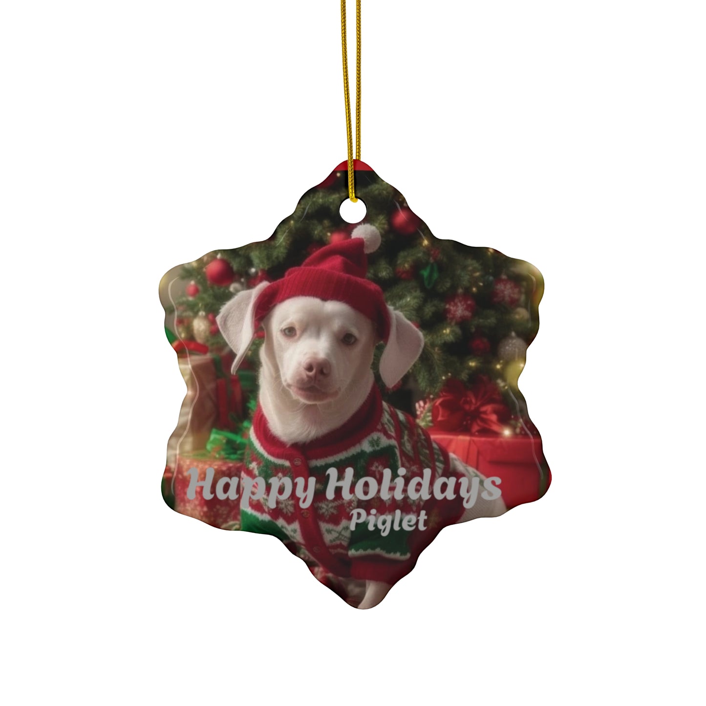 Piglet Holiday Ceramic Ornament, 4 Shapes