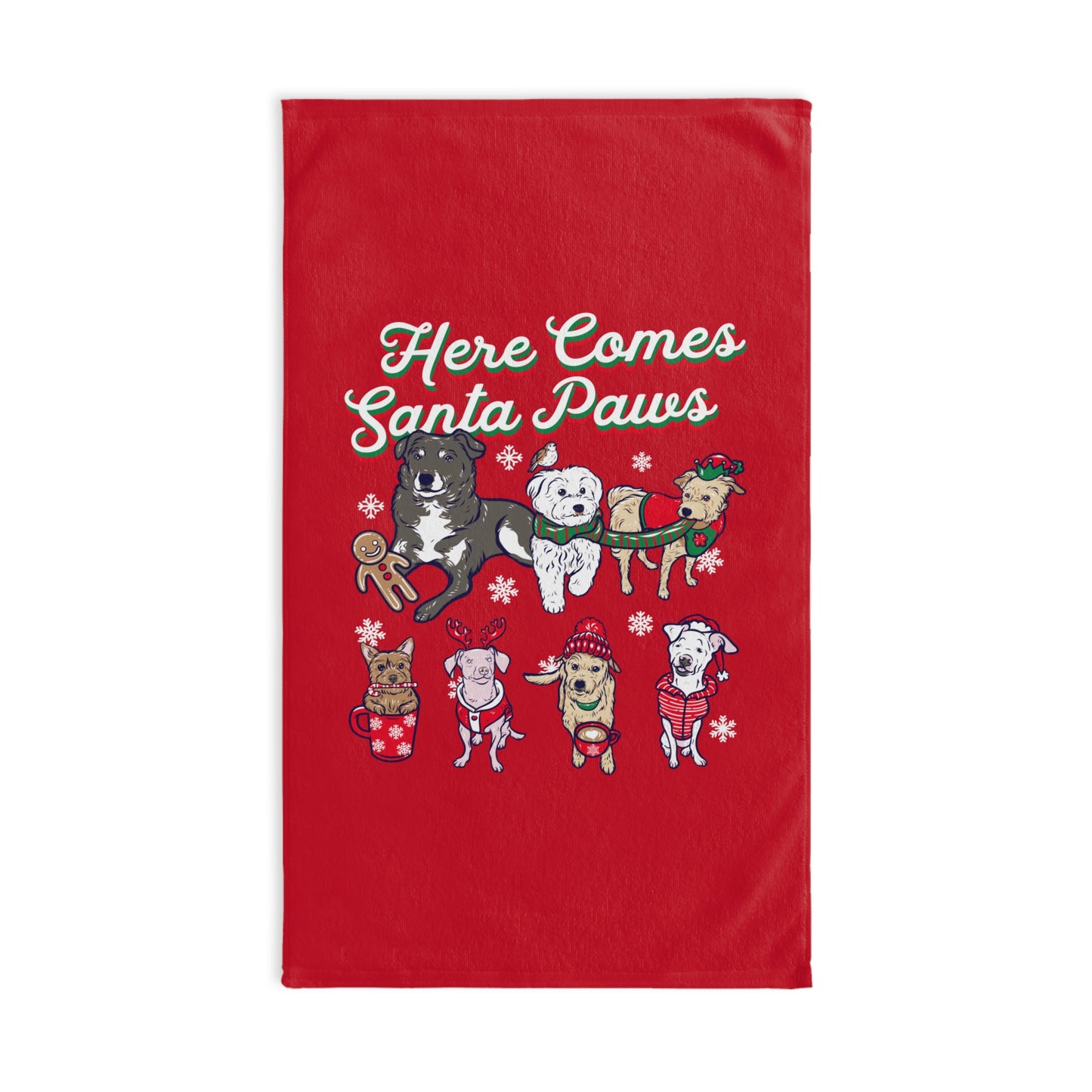 Christmas 'Here Comes Santa Paws' Hand Towel- Red