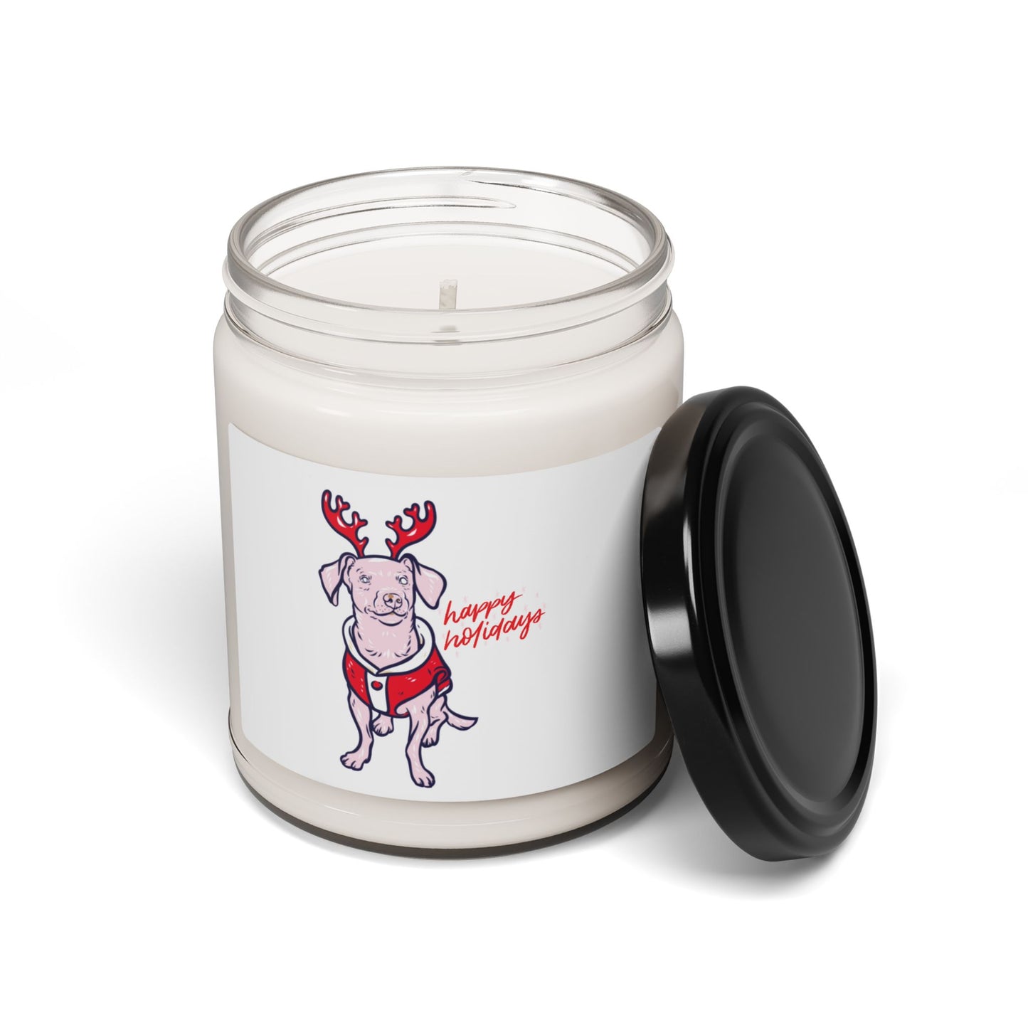 Holiday Dog Soy Candle — 9oz Scented "Happy Holidays" Jar