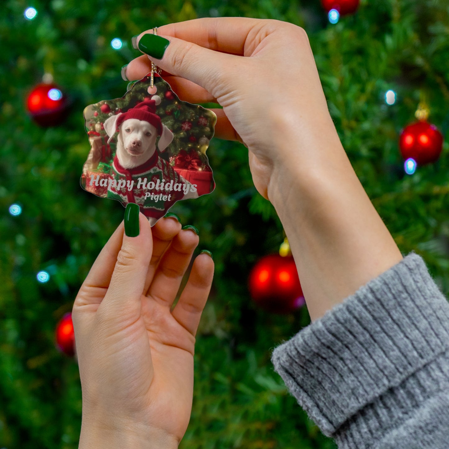 Piglet Holiday Ceramic Ornament, 4 Shapes