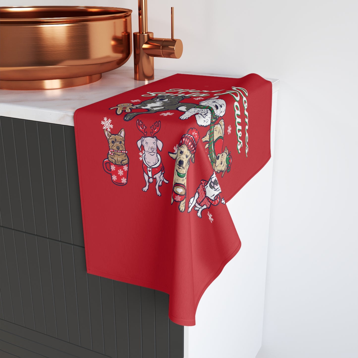 Christmas 'Here Comes Santa Paws' Hand Towel- Red